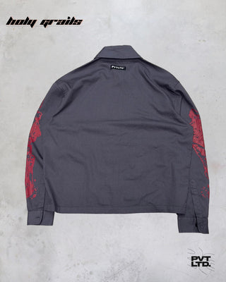 Street Style 'Vampire's Love' Washed Charcoal Grey Cotton with Red Distressed Print Shirt HG x Pvt Ltd - Back