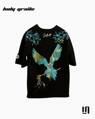 Street Style 'Vividly Parrot' Black 240 GSM 100% French Terry Cotton Puff Printed Oversized Tee HG x Sullitt - Back