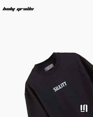 Street Style 'Vividly Parrot' Black 240 GSM 100% French Terry Cotton Puff Printed Oversized Tee HG x Sullitt - Front Close
