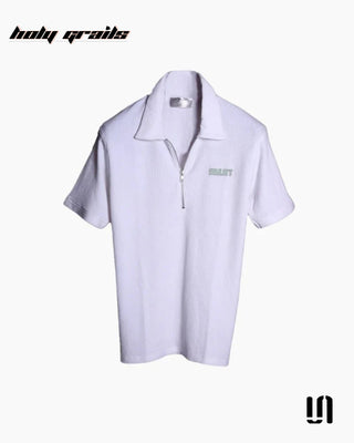 Street Style 'Waffle' White Waffle Textured Fabric With Zipper Polo Tee HG x Sullitt - Front