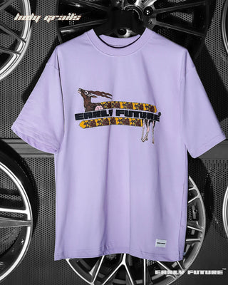 Street Style 'Wild And Majestic' Cosmic Lilac Purple 240 GSM 100% Terry Cotton Puff Print Oversize Tee - Front