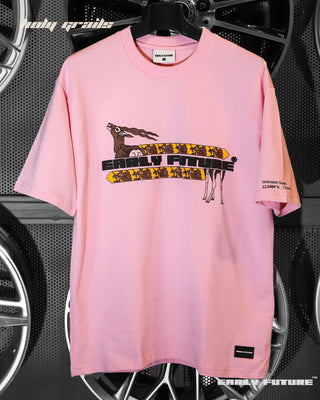 Street Style 'Wild And Majestic' Heatwave Pink 240 GSM 100% Cotton Puff Print Oversize Tee - Front