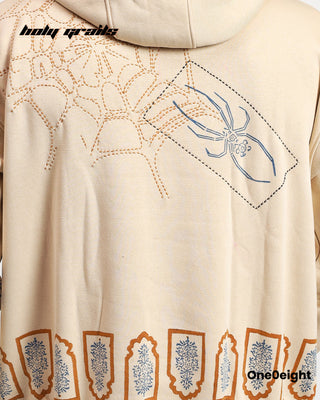 Street Style 'Yin-Yang A Dance of Opposites' Beige 350 GSM 100% Cotton Fleece Block Print Oversize Hoodie - Back Close Up