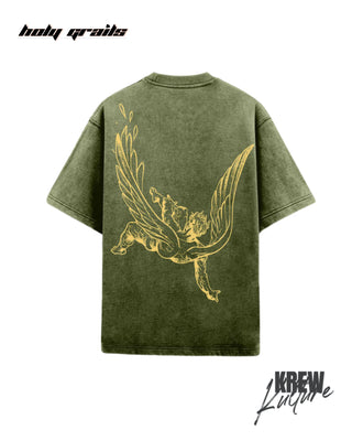 Street Style 'Echoes of the Fall' Acidwash Green 220 GSM French Terry Cotton Oversized T-Shirt HG x Krewe Kulturr - Back