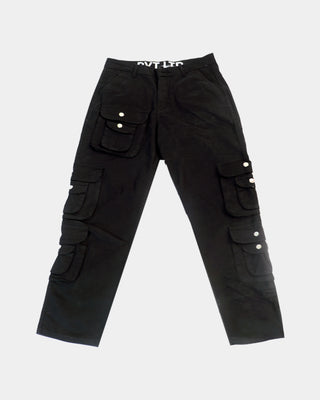 Streetwear Style Baggy Black '14 Pocketed Cargo' Pants HG x Pvt Ltd - Front