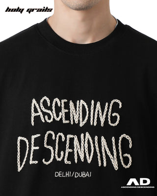 Streetwear Style 'Aari (Black)' Oversized T-Shirt HG x Ascending Descending - Front Close Up 2