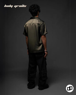 Streetwear Style 'Amphitrite' Green Boxy Fit High GSM Japanese Satin Shirt HG x Grey Hound Clothing - Back Full