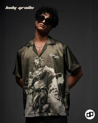 Streetwear Style 'Amphitrite' Green Boxy Fit High GSM Japanese Satin Shirt HG x Grey Hound Clothing - Front