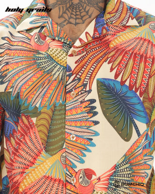 Streetwear Style 'Artistry Parrot' Multi-Color Oversize Half Sleeve Spread Collar Shirt HG x Bumchiq - Front Close Up