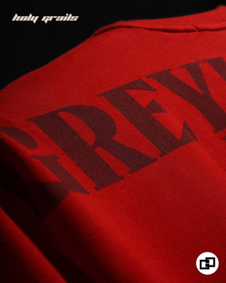 Streetwear Style 'Athena' Red Oversized 250 GSM 100% Cotton Tee-Shirt HG x Grey Hound Clothing - Back Close Up