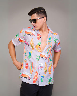 Streetwear Style 'Beach Essential Paradise' White Oversize Fit Shirt - Front