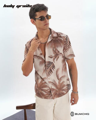 Streetwear Style 'Beachy Brown' Oversize Cotton Half Sleeve Cuban Collar Shirt HG x Bumchiq - Front