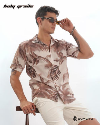 Streetwear Style 'Beachy Brown' Oversize Cotton Half Sleeve Cuban Collar Shirt HG x Bumchiq - Side 1