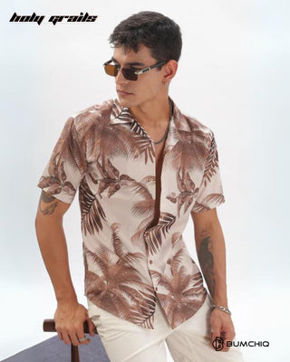 Streetwear Style 'Beachy Brown' Oversize Cotton Half Sleeve Cuban Collar Shirt HG x Bumchiq - Side 2