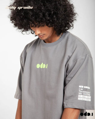 Streetwear Style 'Binary Code' Grey Oversized 240 GSM 100% Cotton Tee HG x OdD.1 - Front Side Close Up