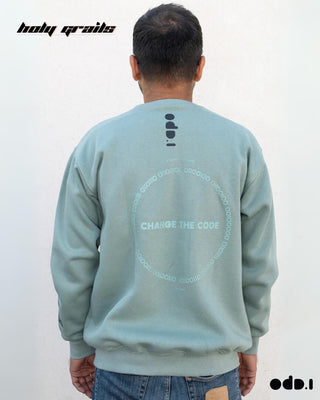 Streetwear Style 'Binary Code' Sage Green Oversized 330 GSM 100% Cotton Sweatshirt HG x OdD.1 - Back