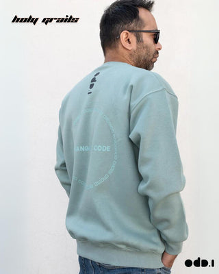 Streetwear Style 'Binary Code' Sage Green Oversized 330 GSM 100% Cotton Sweatshirt HG x OdD.1 - Back Side