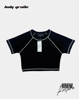 Streetwear Style 'Black & White Era' Black French Terry Cotton 240 GSM Crop Top - Front