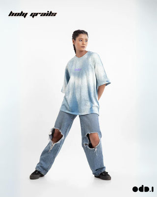 Streetwear Style 'Blot It Ice Blue' Oversized 220GSM 100% Cotton Tee HG x OdD.1 - Front Full Girl