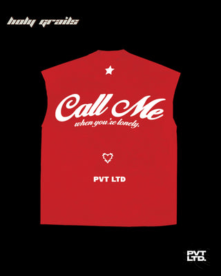 Streetwear Style 'Call Me' Red 240 GSM 100% Cotton Vest HG x Pvt Ltd - Back