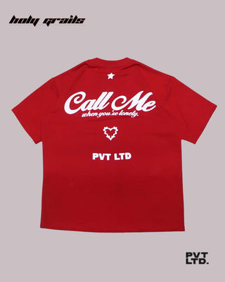 Streetwear Style 'Call Me' Red 260 GSM 100% Cotton Boxy Fit T-Shirt HG x Pvt Ltd - Back