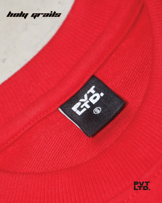 Streetwear Style 'Call Me' Red 260 GSM 100% Cotton Boxy Fit T-Shirt HG x Pvt Ltd - Front Collar Close Up