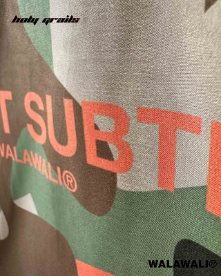 Streetwear Style 'Camo' Green Satin Boxy Fit Bowling Shirt (Change Ain't Subtle) HG X WalaWali - Back Print Close Up