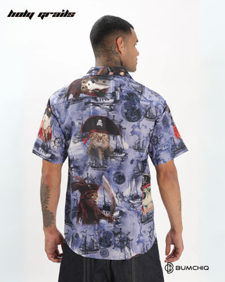 Streetwear Style 'Caty Hawaiian' Blue Oversize Cotton Half Sleeve Spread Collar Shirt HG x Bumchiq - Back