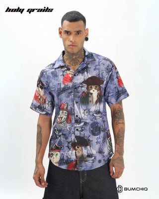 Streetwear Style 'Caty Hawaiian' Blue Oversize Cotton Half Sleeve Spread Collar Shirt HG x Bumchiq - Front