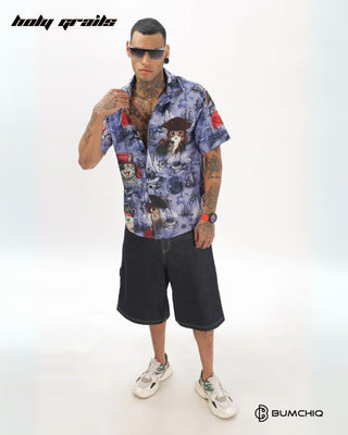 Streetwear Style 'Caty Hawaiian' Blue Oversize Cotton Half Sleeve Spread Collar Shirt HG x Bumchiq - Front Full