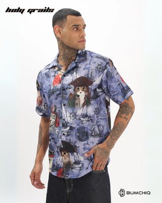 Streetwear Style 'Caty Hawaiian' Blue Oversize Cotton Half Sleeve Spread Collar Shirt HG x Bumchiq - Side 1