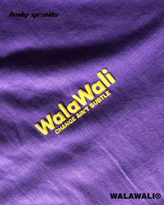 Streetwear Style 'Change Ain't Subtle' Purple 180 GSM 100% Cotton Oversize Graphics Tee HG X WalaWali - Front Monogram Close Up