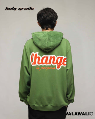 Streetwear Style 'Change In Progress Green Oversize fit 100% Cotton Terry Graphics Hoodie' HG X WalaWali - Back