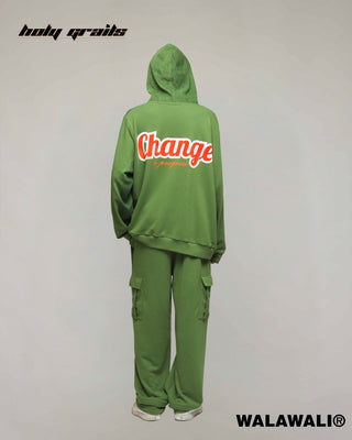 Streetwear Style 'Change In Progress Green Oversize fit 100% Cotton Terry Graphics Hoodie' HG X WalaWali - Back Full