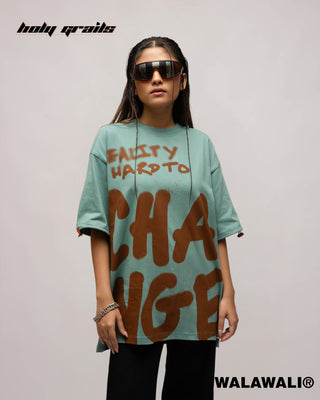 Streetwear Style 'Change In Reality' Green 240 GSM 100% Cotton Graphics T-Shirt HG X WalaWali - Front Close