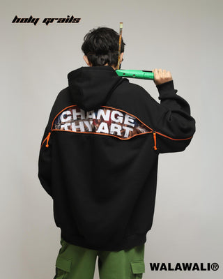 Streetwear Style 'Change Thy Art Black Zipper 340 GSM 100% Cotton Fleece Grapgic Hoodie' HG X WalaWali - Back