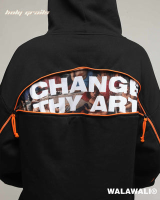 Streetwear Style 'Change Thy Art Black Zipper 340 GSM 100% Cotton Fleece Grapgic Hoodie' HG X WalaWali - Back Close