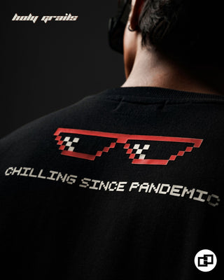 Streetwear Style 'Chilling Since Pandemic Black Oversize 240 GSM 100% Cotton T-Shirt' HG x Grey Hound Clothing - Back CloseUp