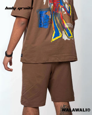 Streetwear Style 'Coffee Brown 230 GSM Loop Knit 100% Cotton Fabric Boxy Shorts' HG X WalaWali - Back