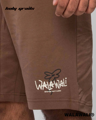 Streetwear Style 'Coffee Brown 230 GSM Loop Knit 100% Cotton Fabric Boxy Shorts' HG X WalaWali - Front Close Up