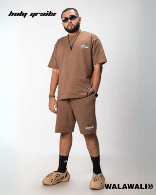 Streetwear Style 'Coffee Brown 230 GSM Loop Knit 100% Cotton Fabric Boxy Shorts' HG X WalaWali - Front Full