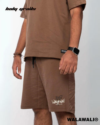 Streetwear Style 'Coffee Brown 230 GSM Loop Knit 100% Cotton Fabric Boxy Shorts' HG X WalaWali - Front Side