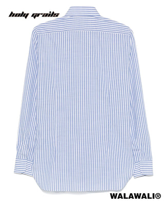 Streetwear Style 'Cropped Zipper Stripe' White with Blue Stripe Cotton Zipper Full Sleeve Shirt HG x Walawali - Back