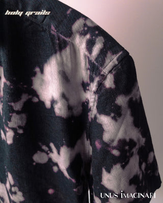 Streetwear Style 'Dark Byzantium' Green Splashed 190 GSM Corduary Oversize Half-Sleeve Shirt HG x Unus Imaginari - Front Side Splash Close Up