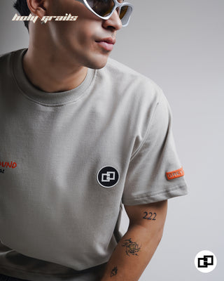 Streetwear Style 'Dead or Alive' Grey Oversized 250 GSM 100% Cotton Tee-Shirt HG x Grey Hound Clothing - Front Close Up