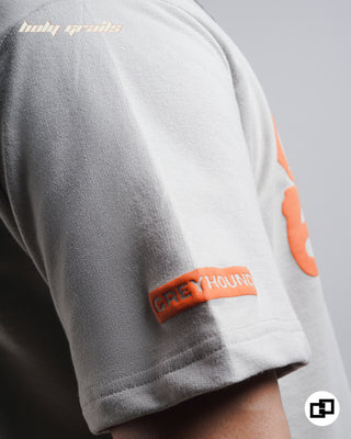 Streetwear Style 'Dead or Alive' Grey Oversized 250 GSM 100% Cotton Tee-Shirt HG x Grey Hound Clothing - Sleeve Close Up