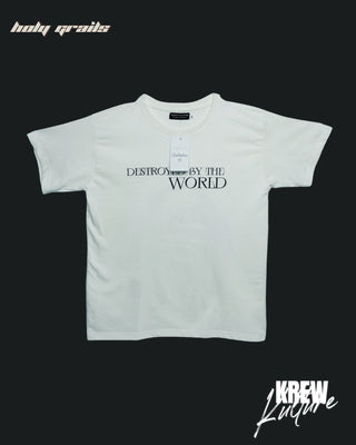 Streetwear Style 'Destroyed By The World' Off-White French Terry Cotton 240 GSM Tee-Shirt - Front