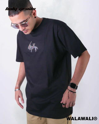 Streetwear Style 'Distortion' Black 100% Cotton Round Neck Relaxed Fit Graphic  Tee HG X WalaWali - Front Men