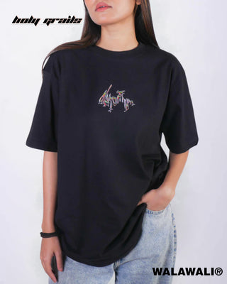 Streetwear Style 'Distortion' Black 100% Cotton Round Neck Relaxed Fit Graphic  Tee HG X WalaWali - Front Women