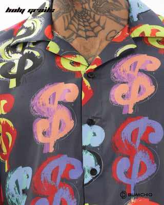 Streetwear Style 'Dollar' Multi-Color Oversize Half Sleeve Spread Collar Shirt HG x Bumchiq - Front Close Up